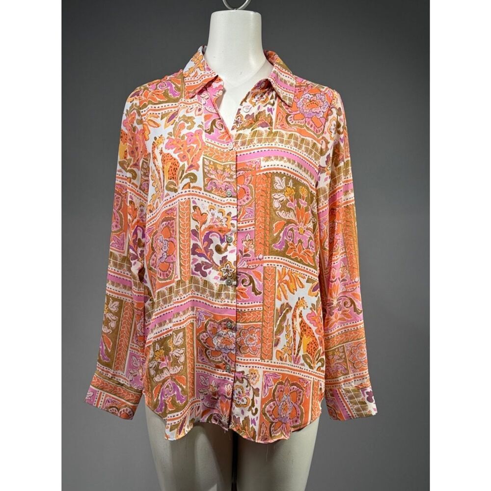 Rose & Olive Pink and Orange Floral Print Blouse (r15)